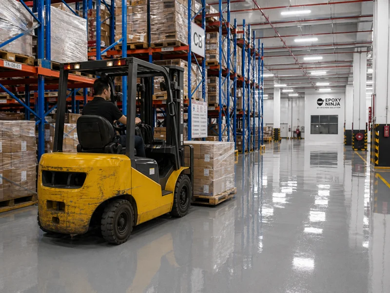 Self-leveling epoxy warehouse floor with glossy finish in Skudai industrial facility